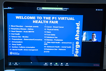Screen Shot of Virtual Health Fair Subjects with moderator Karen Pater